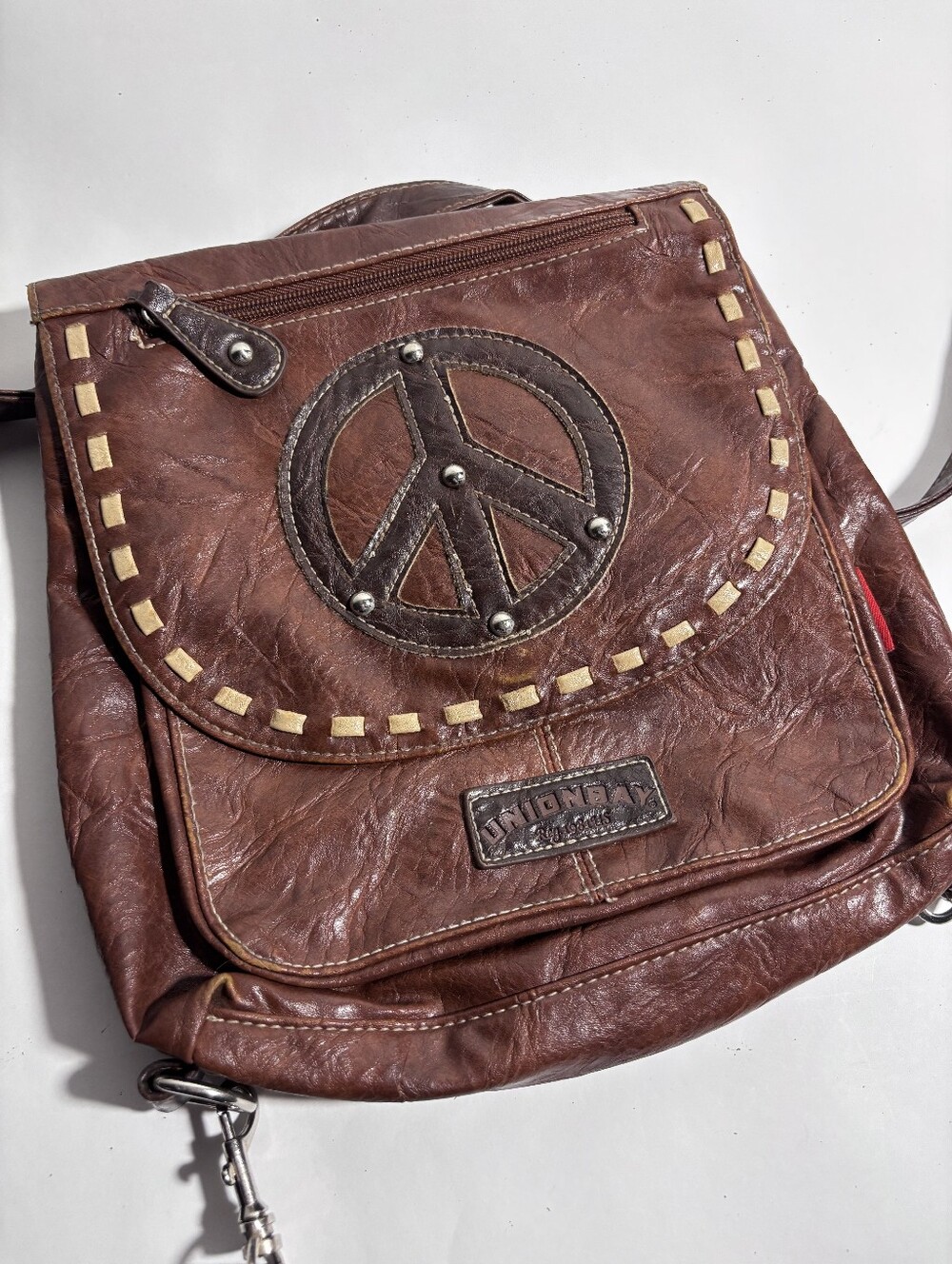 Unionbay Y2K Faux Leather Peace Sign Backpack Crossbody Bag Vintage 90s